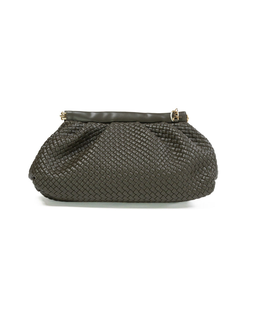 Borsa Clutch Morbida Intrecciata con Tracolla a Catena – Verde Militare / Salvia Scuro- Emme Marella