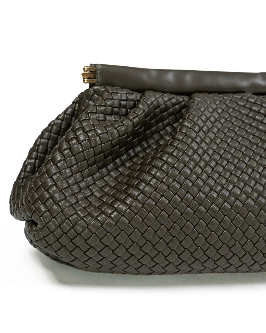 Borsa Clutch Morbida Intrecciata con Tracolla a Catena – Verde Militare / Salvia Scuro- Emme Marella