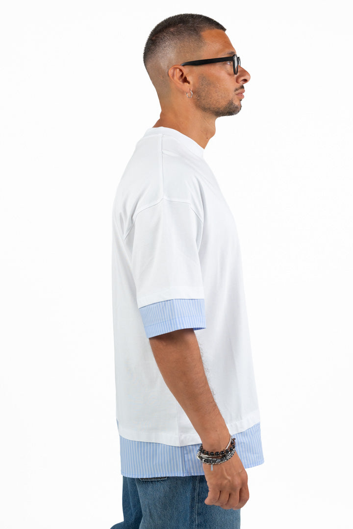 T-Shirt 2-in-1 Bianca con Inserti Effetto Camicia – I'M BRIAN