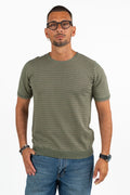T-shirt Girocollo a Righe Verde e Beige – Berna