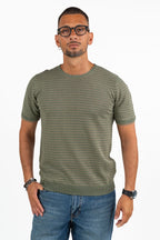 T-shirt Girocollo a Righe Verde e Beige – Berna