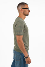 T-shirt Girocollo a Righe Verde e Beige – Berna