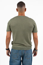T-shirt Girocollo a Righe Verde e Beige – Berna