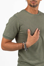 T-shirt Girocollo a Righe Verde e Beige – Berna