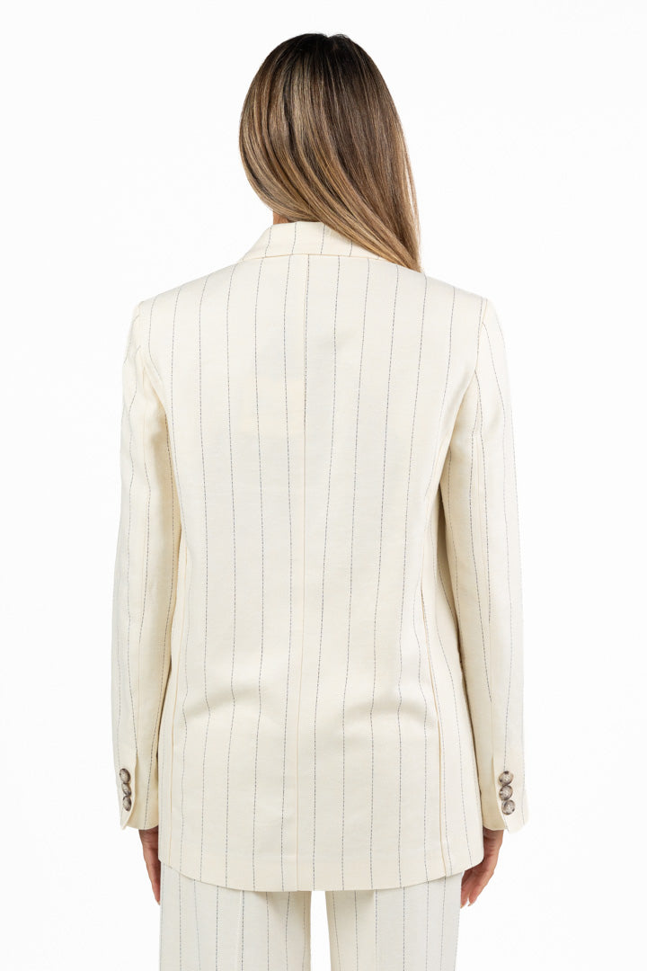 Blazer Gessato Doppio Petto – Panna - Vicolo