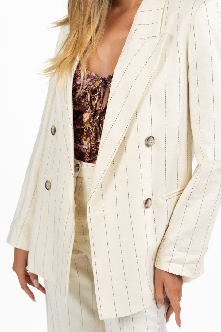 Blazer Gessato Doppio Petto – Panna - Vicolo