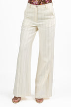 Pantalone Sartoriale Gamba Larga Gessato – Panna - Vicolo