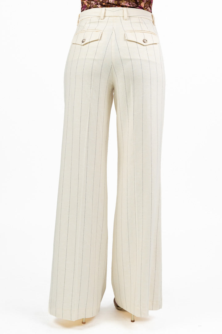 Pantalone Sartoriale Gamba Larga Gessato – Panna - Vicolo