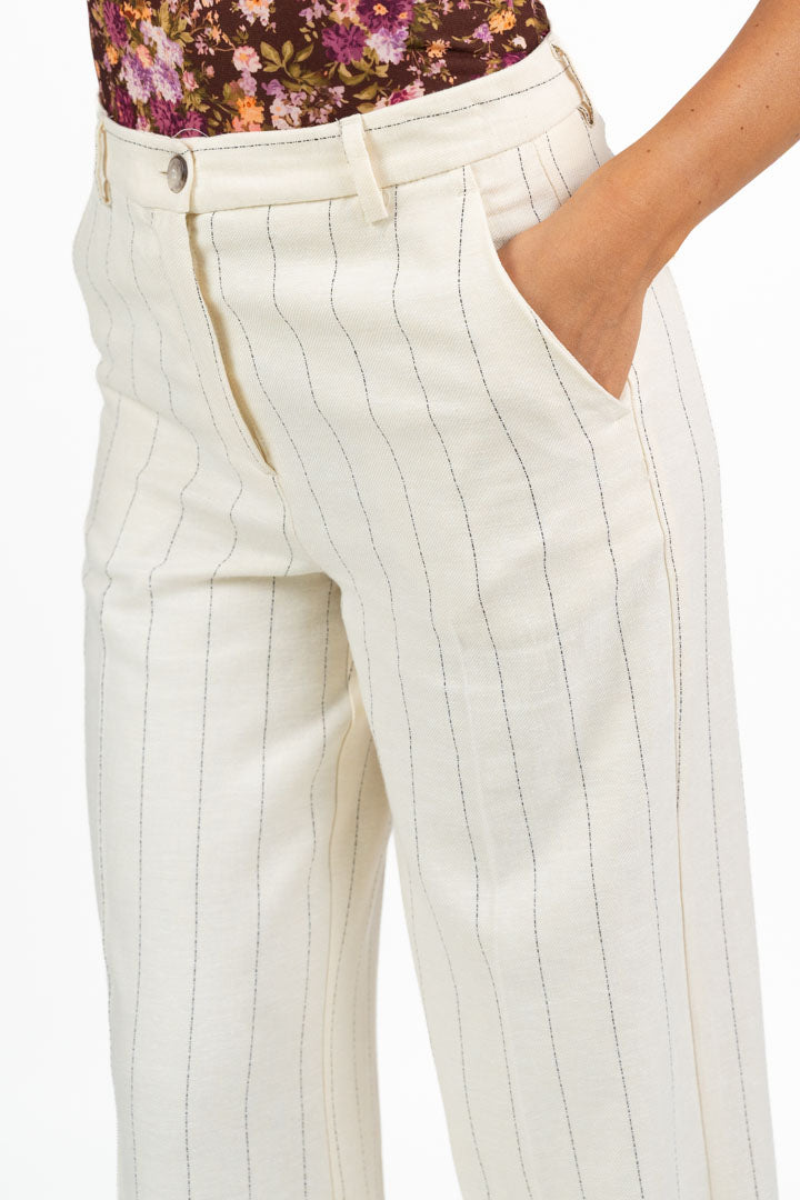 Pantalone Sartoriale Gamba Larga Gessato – Panna - Vicolo