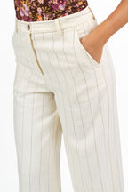 Pantalone Sartoriale Gamba Larga Gessato – Panna - Vicolo