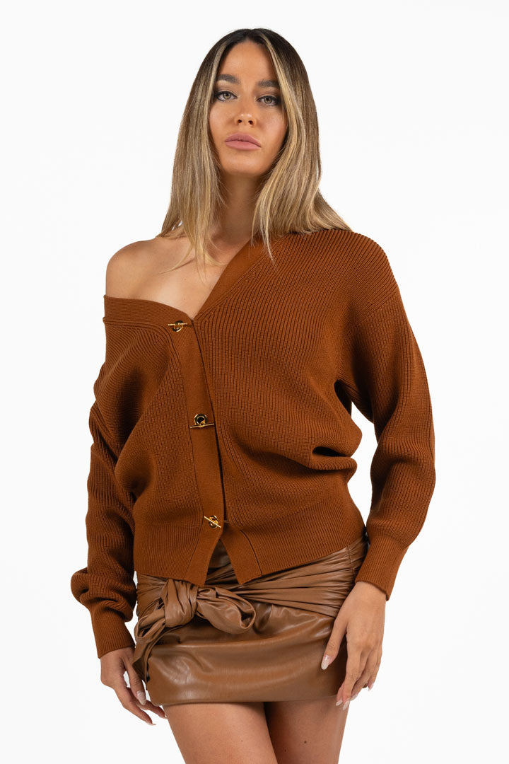 Cardigan in Maglia a Coste con Morsetti Dorati - Elisabetta Franchi