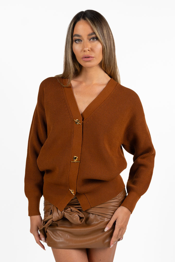 Cardigan in Maglia a Coste con Morsetti Dorati - Elisabetta Franchi