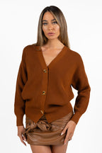 Cardigan in Maglia a Coste con Morsetti Dorati - Elisabetta Franchi