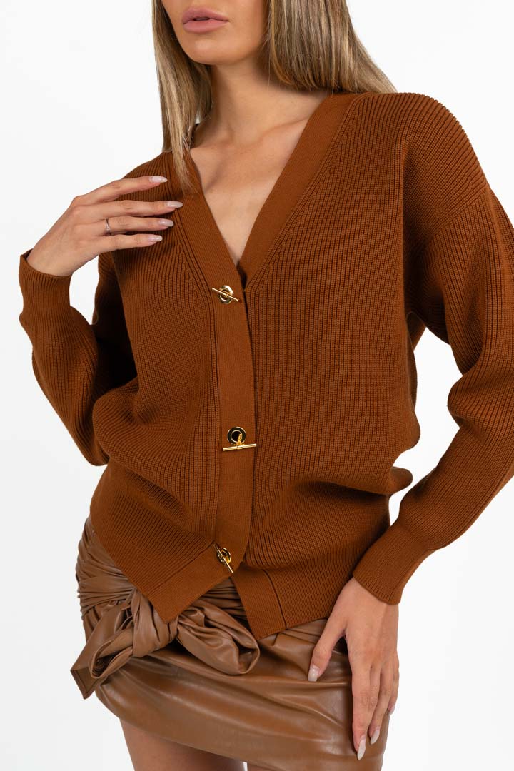 Cardigan in Maglia a Coste con Morsetti Dorati - Elisabetta Franchi