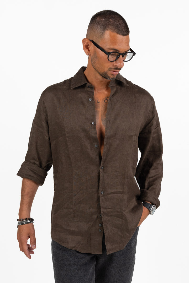Camicia di Lino Color Cioccolato – Berna