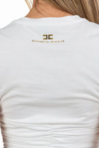 T-Shirt Crop Drappeggiata con Morsetto e Dettaglio Plissé - Elisabetta Franchi