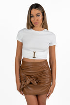 T-Shirt Crop Drappeggiata con Morsetto e Dettaglio Plissé - Elisabetta Franchi