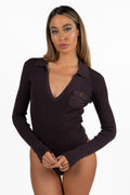 Body in Maglia a Coste Cioccolato - Elisabetta Franchi