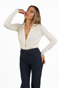 Body Camicia in Maglia con Scollo Incrociato e Catena Dorata - Elisabetta Franchi