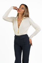 Body Camicia in Maglia con Scollo Incrociato e Catena Dorata - Elisabetta Franchi