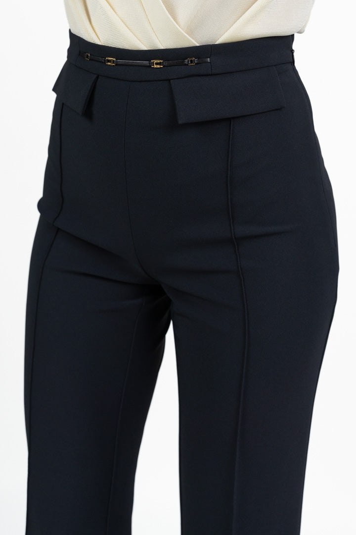 Pantalone a Palazzo a Vita Alta con Cinturino e Patte - Elisabetta Franchi