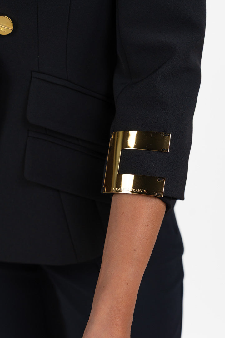 Giacca Doppiopetto Sartoriale con Placche Logo e Bottoni Dorati - Elisabetta Franchi