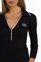 Maglia Polo a Coste con Profili a Contrasto e Logo - Elisabetta Franchi