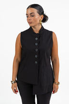 Gilet Asimmetrico Nero con Collo alla Coreana - Jurerê