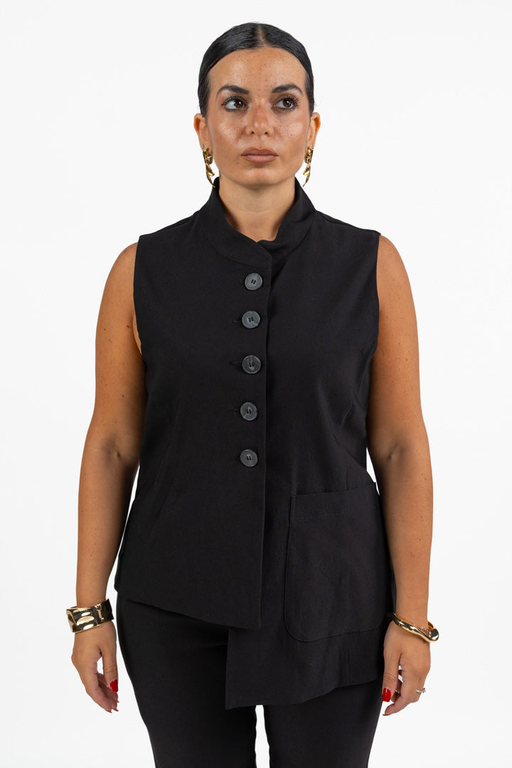 Gilet Asimmetrico Nero con Collo alla Coreana - Jurerê