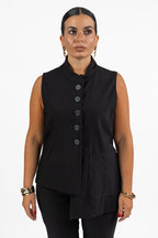Gilet Asimmetrico Nero con Collo alla Coreana - Jurerê