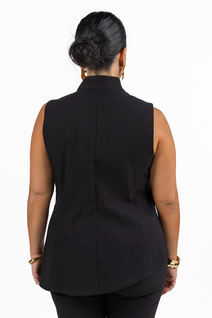 Gilet Asimmetrico Nero con Collo alla Coreana - Jurerê