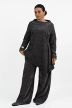 Blusa Asimmetrica Tortora in Tessuto Texturizzato - Jurerê
