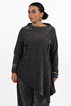 Blusa Asimmetrica Tortora in Tessuto Texturizzato - Jurerê