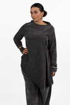 Blusa Asimmetrica Tortora in Tessuto Texturizzato - Jurerê