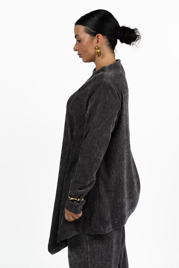 Blusa Asimmetrica Tortora in Tessuto Texturizzato - Jurerê