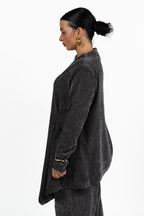 Blusa Asimmetrica Tortora in Tessuto Texturizzato - Jurerê