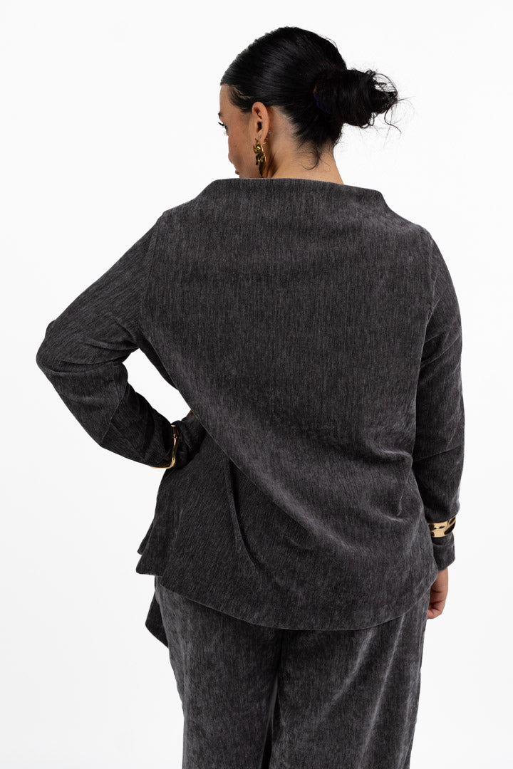 Blusa Asimmetrica Tortora in Tessuto Texturizzato - Jurerê