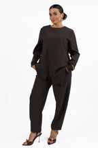 Blusa Asimmetrica Marrone con Pannelli Sovrapposti - Jurerê