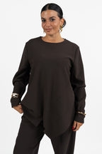 Blusa Asimmetrica Marrone con Pannelli Sovrapposti - Jurerê