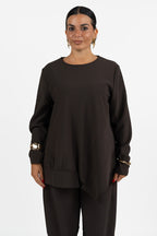 Blusa Asimmetrica Marrone con Pannelli Sovrapposti - Jurerê