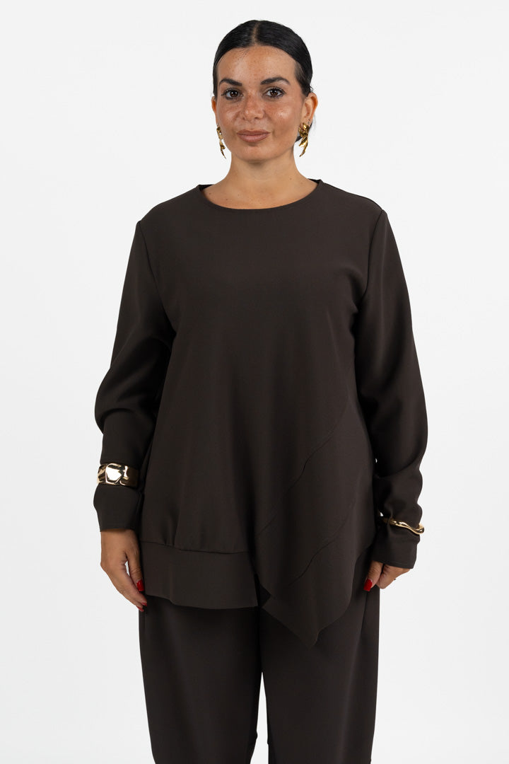 Blusa Asimmetrica Marrone con Pannelli Sovrapposti - Jurerê