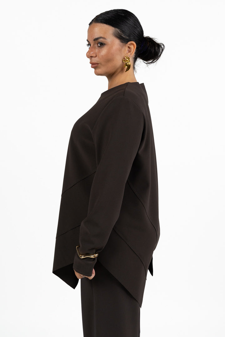 Blusa Asimmetrica Marrone con Pannelli Sovrapposti - Jurerê
