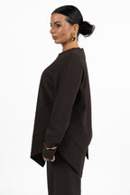 Blusa Asimmetrica Marrone con Pannelli Sovrapposti - Jurerê