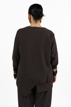 Blusa Asimmetrica Marrone con Pannelli Sovrapposti - Jurerê