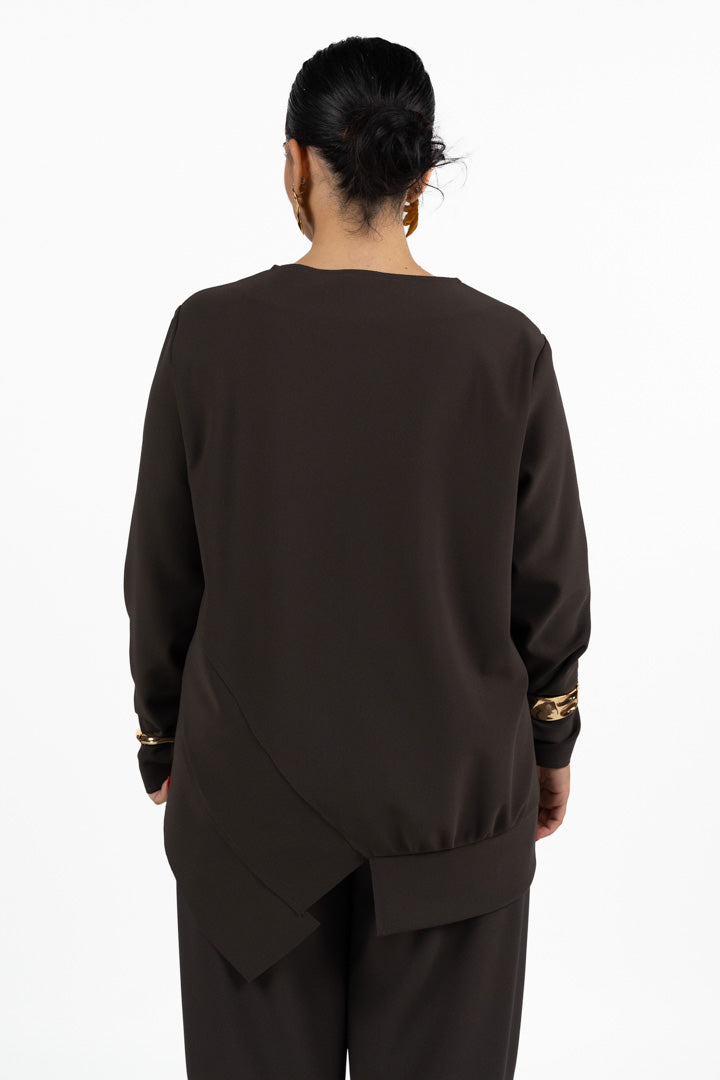 Blusa Asimmetrica Marrone con Pannelli Sovrapposti - Jurerê