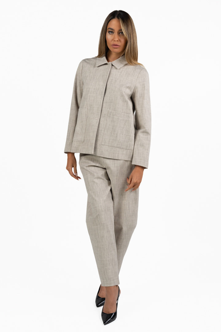 Giacca Boxy in Tessuto Fiammato Beige - Jurerê