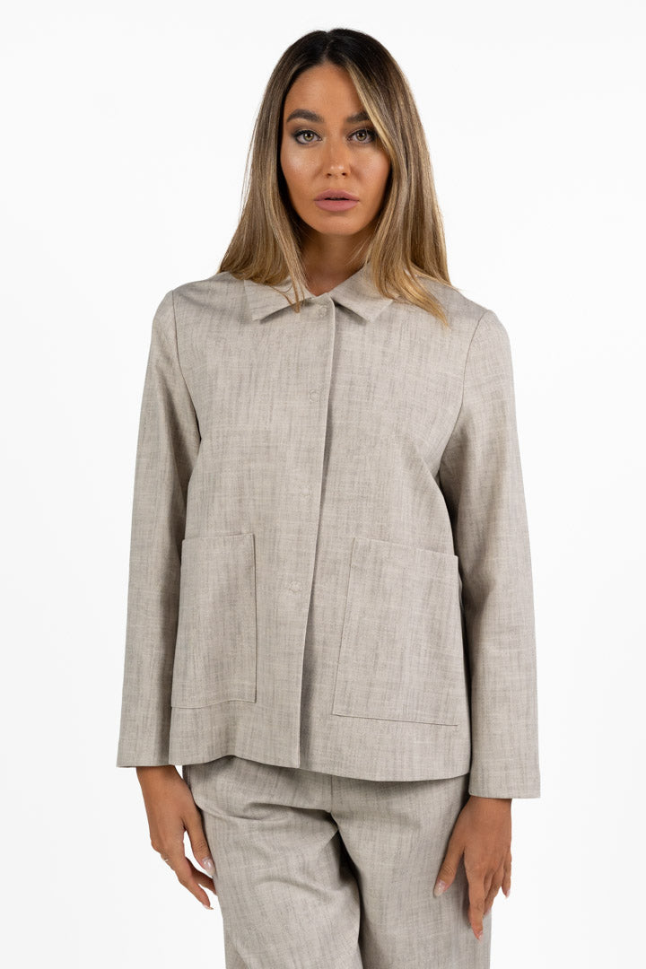 Giacca Boxy in Tessuto Fiammato Beige - Jurerê
