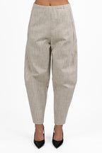 Pantaloni Fluidi Beige in Tessuto Fiammato - Jurerê