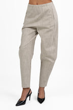 Pantaloni Fluidi Beige in Tessuto Fiammato - Jurerê