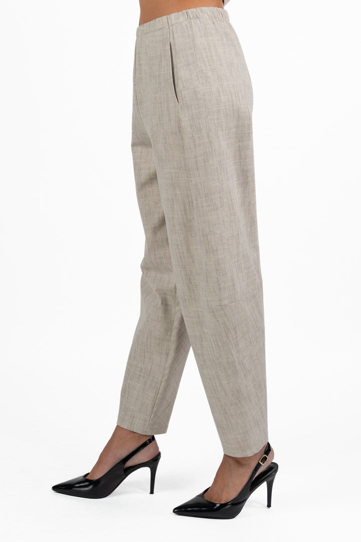 Pantaloni Fluidi Beige in Tessuto Fiammato - Jurerê
